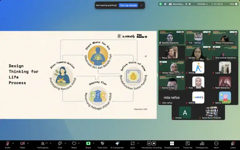 Peserta sedang mengikuti kelas online Design Thinking for Life melalui Zoom